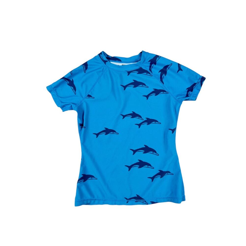 Tea Collection Dolphins Blue Short Sleeve Swim Rash Guard size 12